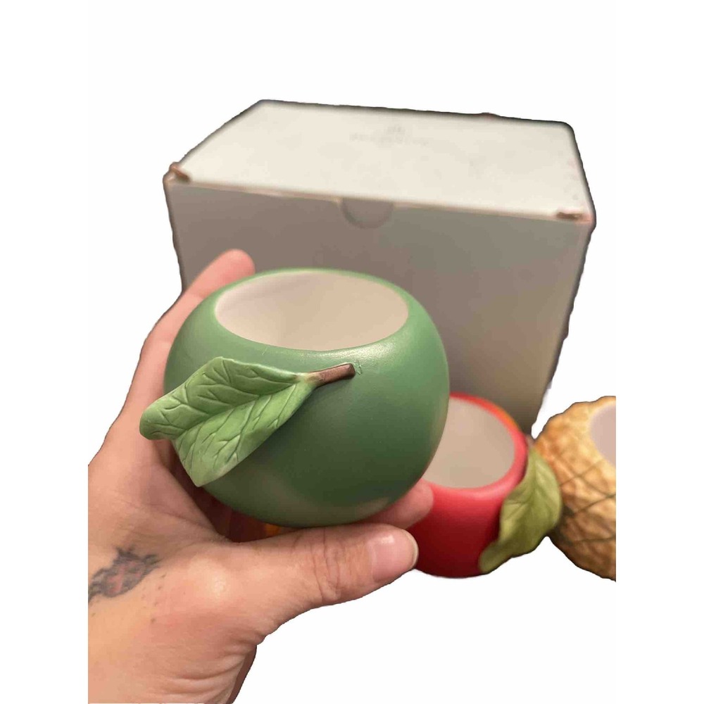 4 Partylite Tea Votive Porcelain Fruits Candle Holder Apple Pineapple Cantaloupe - Picture 16 of 16